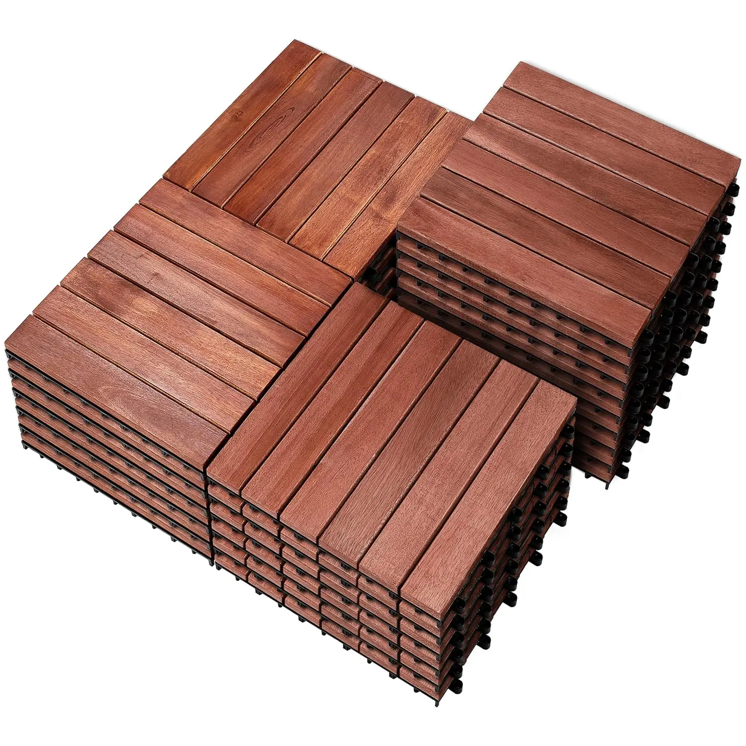 27 PCS FSC Certified Acacia Wood Interlocking Patio Deck Tiles - 12