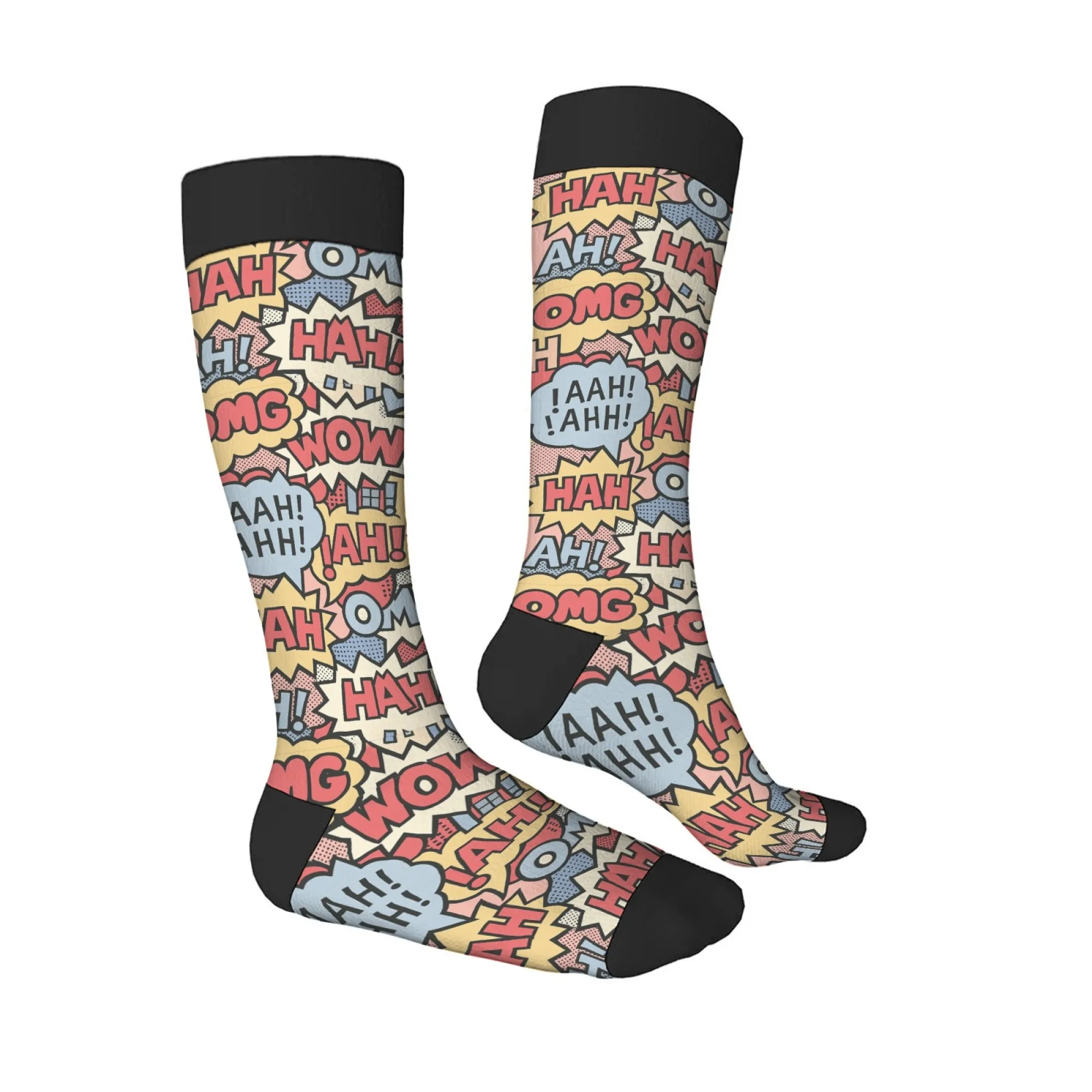 Модные звуковые носки до колена из мягкой ткани с современными поп-артными принтами «Хтреш» «Бич» фиолетово-оранжевого цвета гибкие для уличных прогулок