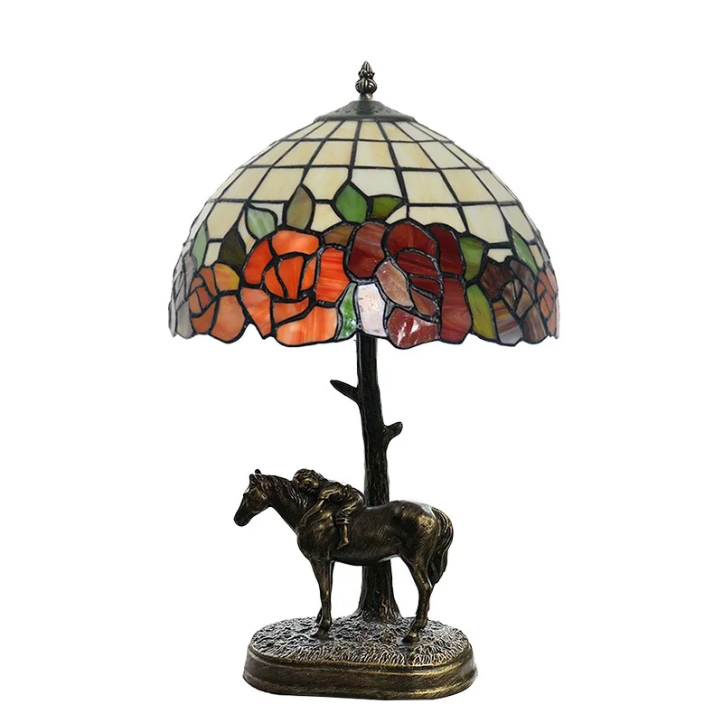 

12 inch red rose guest bedroom study handmade colored glass decorative desk lamp