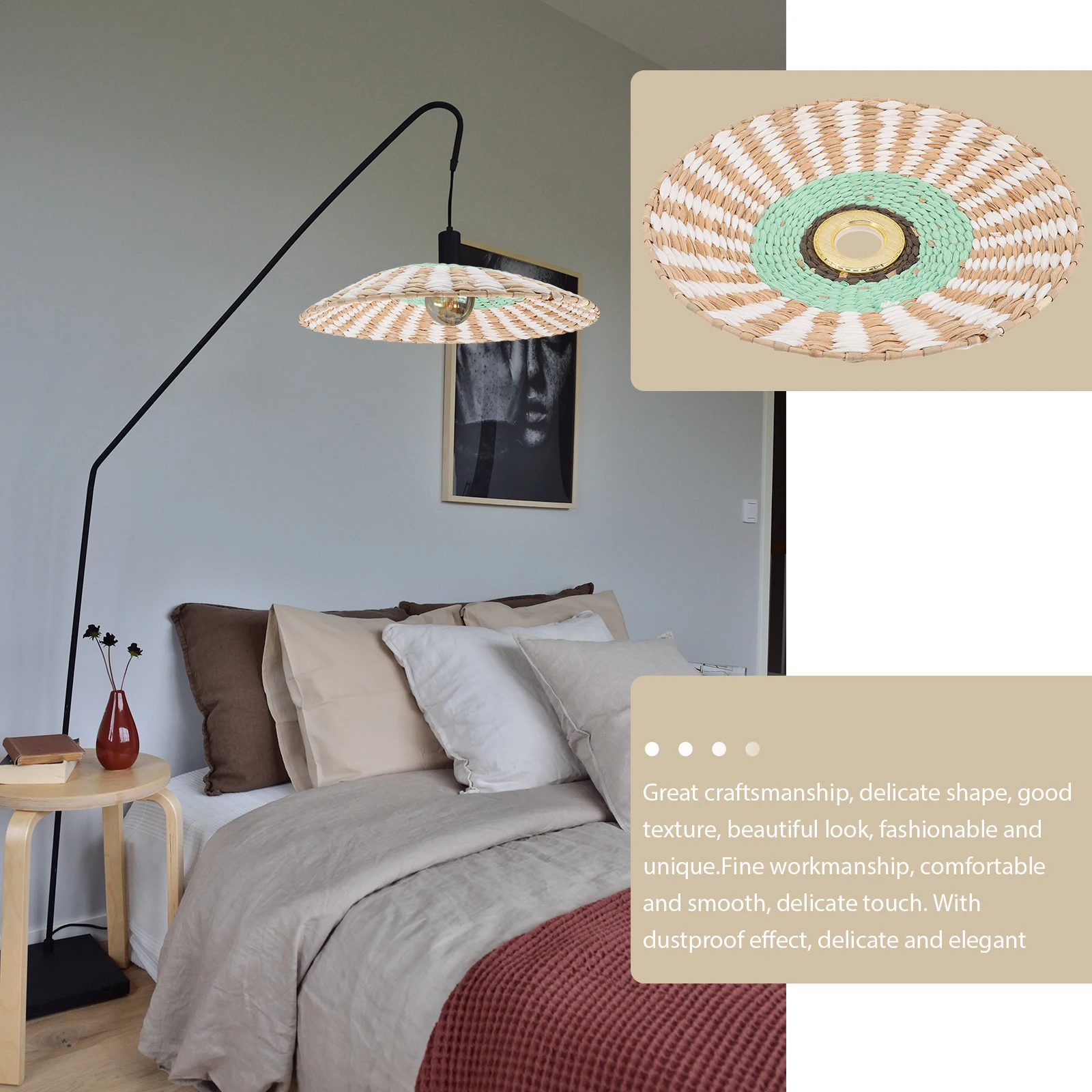 

Small Retro Woven Lampshade E27 Socket Paper Drum Ceiling Lamp Cover for Indoor Home Light Small Lampshade Lamp Cover