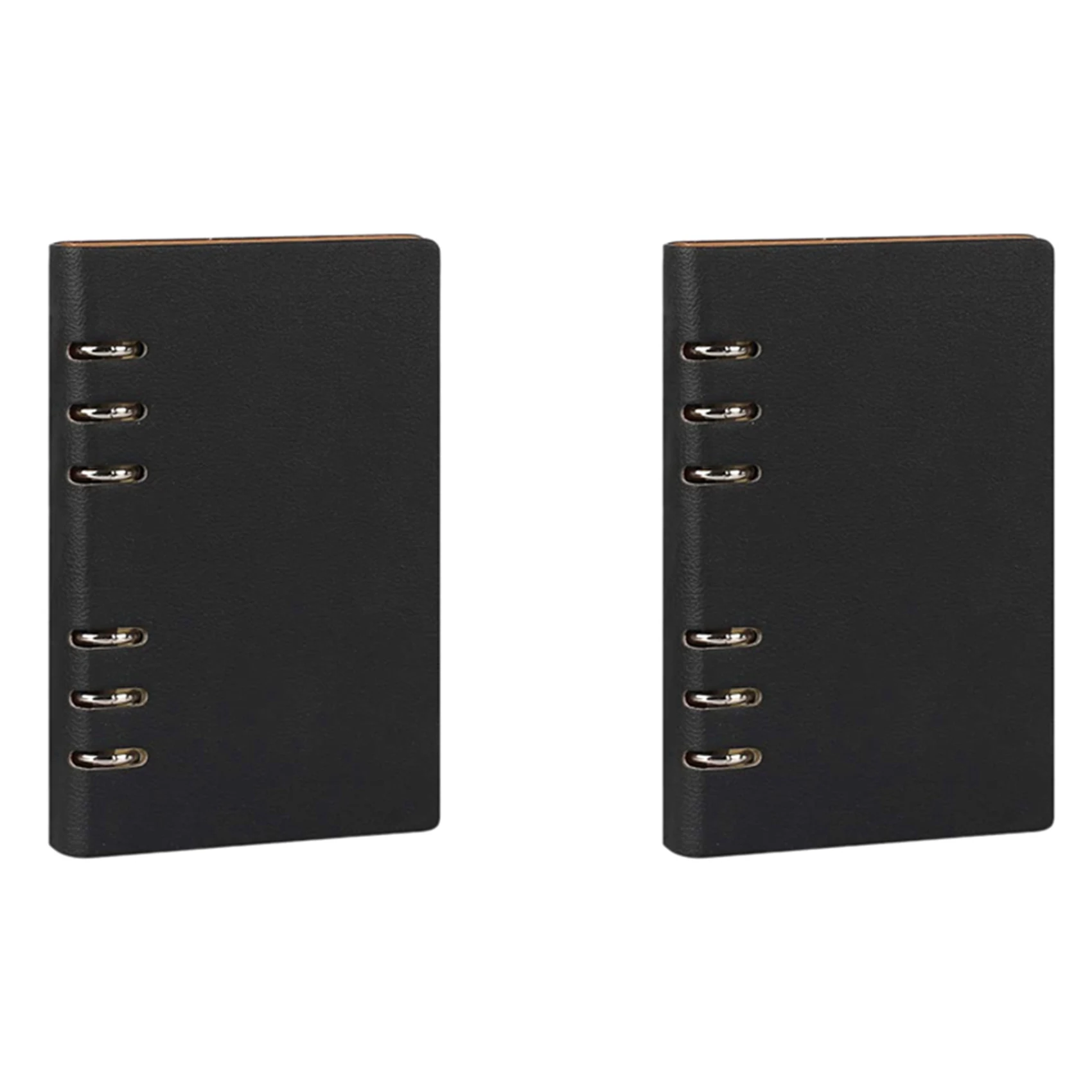 ABRJ-2X Notebook A5 6 fori Copertina in pelle PU Notebook Tasca allentata in pelle Ricaricabile Notebook Raccoglitore Anelli Diario (Nero)