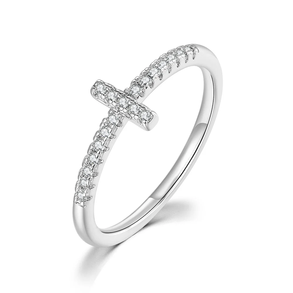Korean Fashion Kreuz Kristall Ringe Für Frauen Persönlichkeit Micro Pflastern CZ Dünne Ring Finger Schmuck Täglichen Zubehör Heiße Geschenk R715