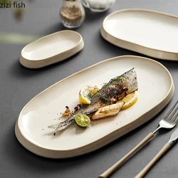 Creative Oval Solid Color Cutlery Ceramic Sushi Steak Plates Simple Home Kitchen Dinner Plates Serving Dishes Snack Dessert Tray