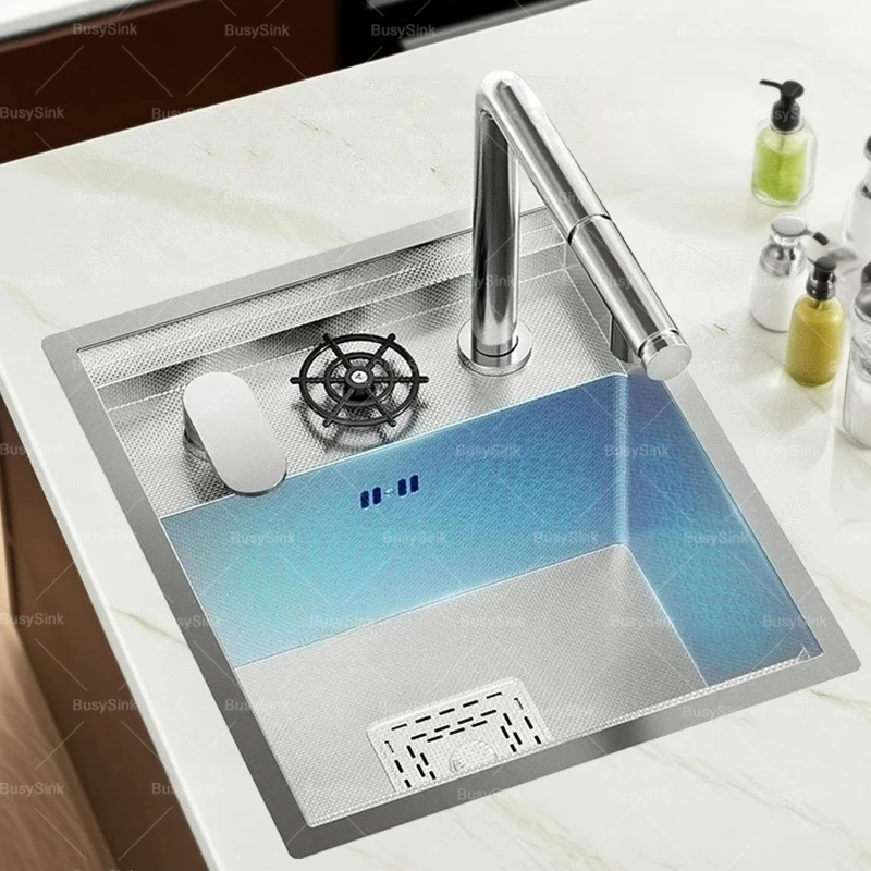 

Hidden Stainless Steel Kitchen Sink Small Single Slot With Lid Cup Washer Multifunctional Bar Apartment Mini Wash Dish Basin