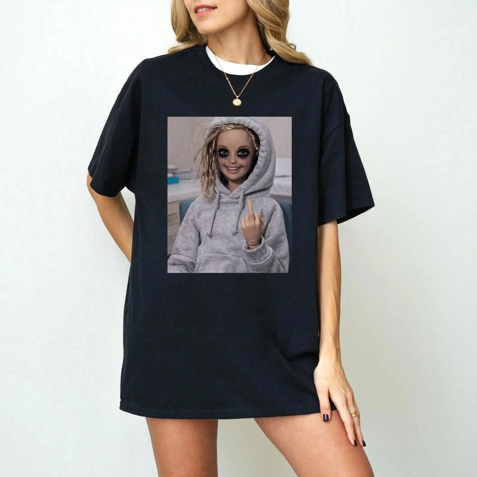 Funny Distressed Doll Face Meme T-Shirt Trending Tee Women39s Funny T-Shirt Popular Tshirt Gen Z Gift for Woman