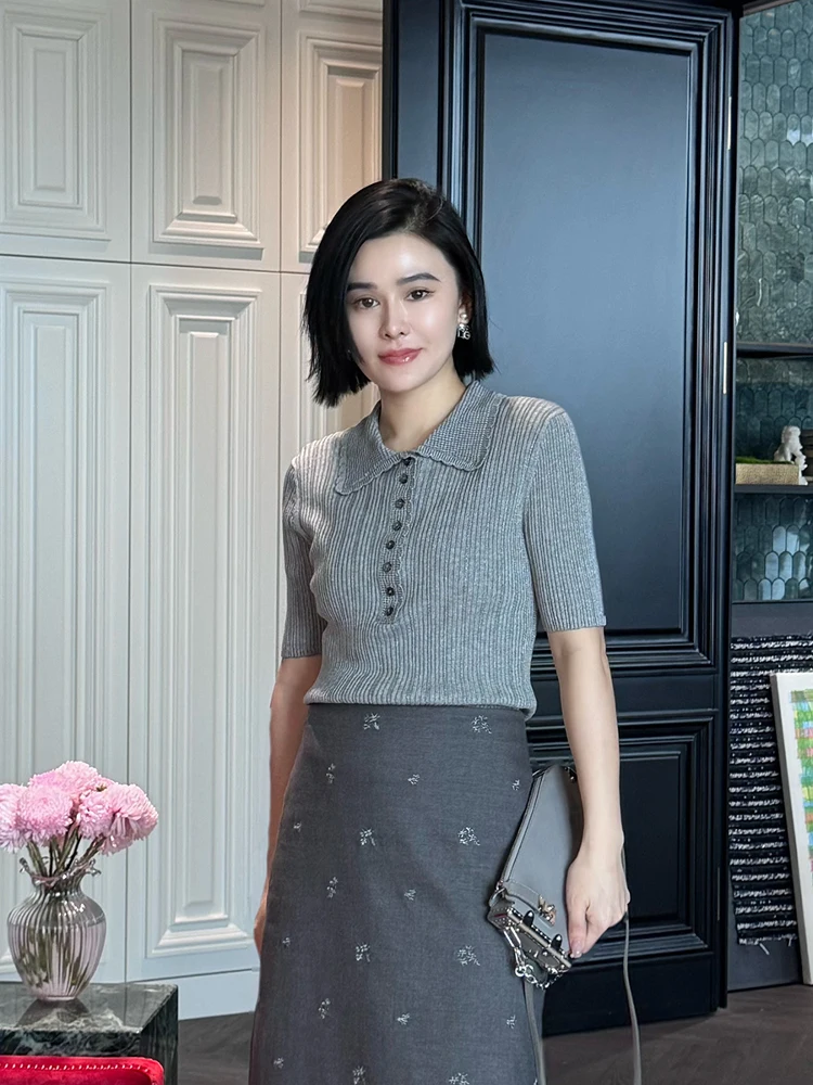 

Новый летний женский свитер Ele Collar ort Sve из ацетатного лиоцелла, вязаный, класса люкс, от Yuan