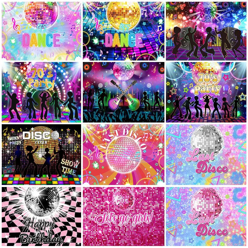 

Mocsicka Disco Party Backdrop Back To The 70's Retro Neon Lights Disco Ball Let's Dance Adult Birthday Party Background Supplies