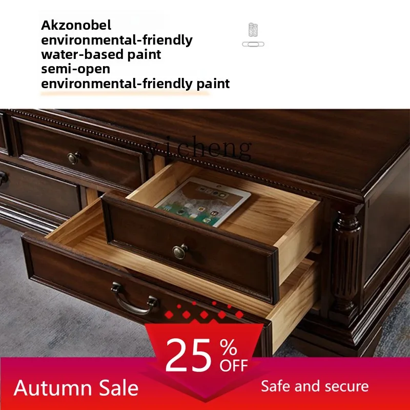 

American coffee table all solid wood with pumping storage tea table living room retro simple coffee table household decoration