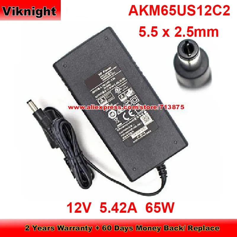 65W Charger AKM65US12C2 12V 5.42A AC Adapter with 5.5 x 2.5mm Tip Power Supply