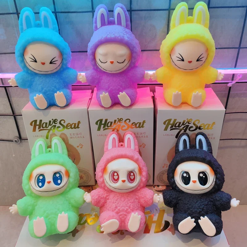 Labubu Doll Seat Series Pendant Night Light Edition Plant Vinyl, Velvet Model Toy Kawaii Monster Clone Keychain Toy Doll