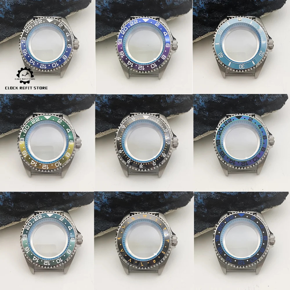 

42 mm men's assembled mechanical case, blue inner shade, NH35 case + bezel, padded sapphire crystal, transparent caseback