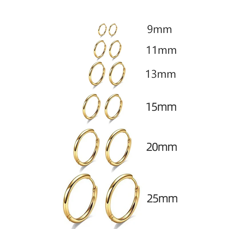 Gold Color Small Hoop Earrings Stainless Steel Circle Round Huggies for Women Men 2020 Ear Ring Bone Buckle Fashion Jewelry 25MM