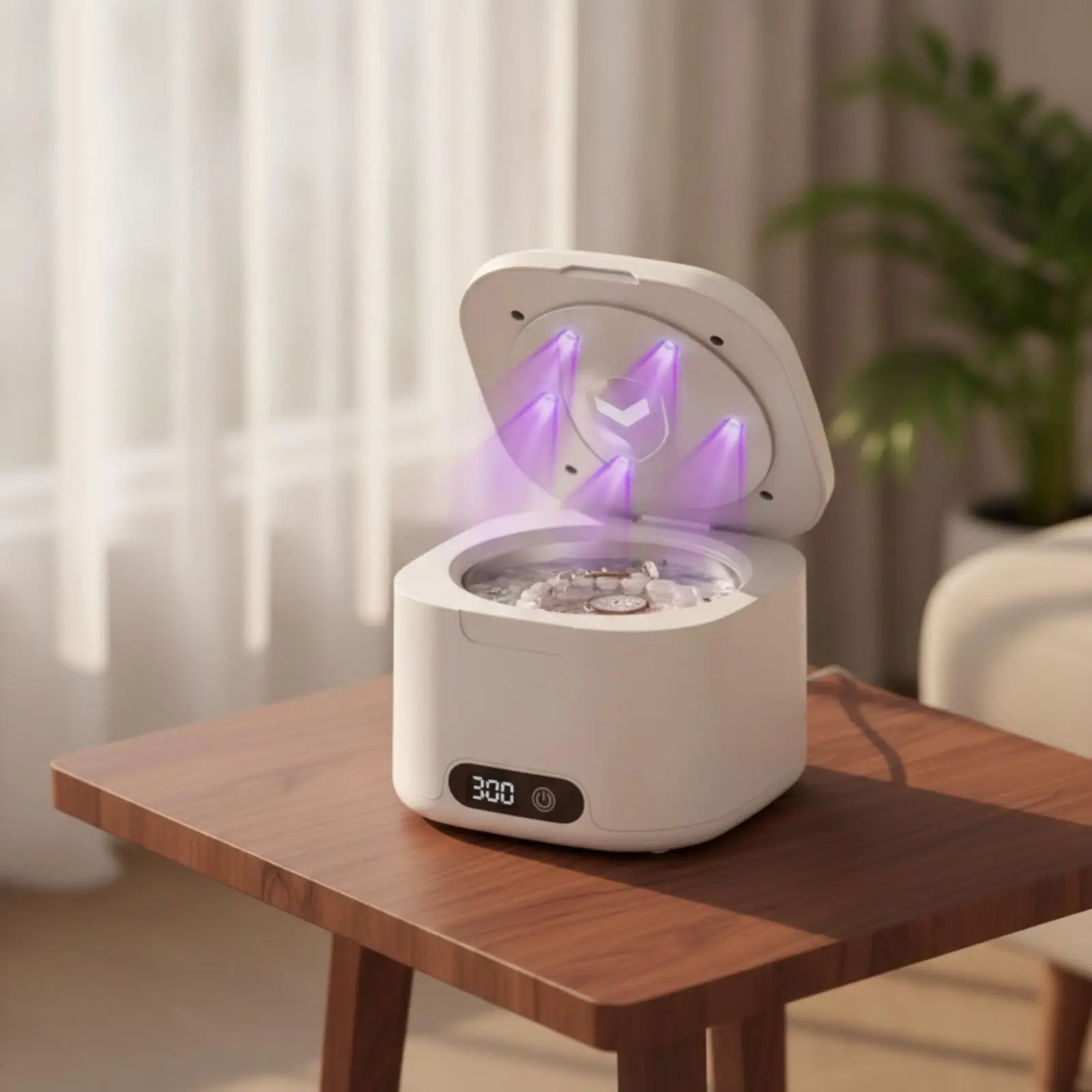 Digital Ultrasonic Cleaner for Rings Necklaces Dentures Makeup Tools Portable White Home Appliance