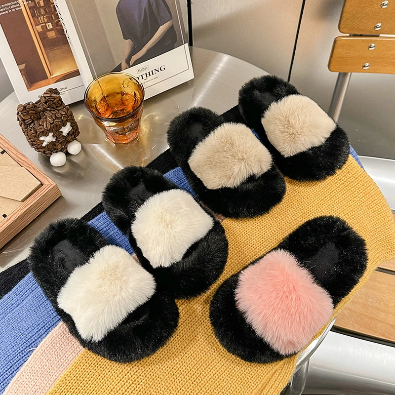 Children's Cotton Slippers Khaki Color Boys and Girls Fur Shoes Autumn Winter Pink Middle Large Kid Beige Non-slip Flat Slippers