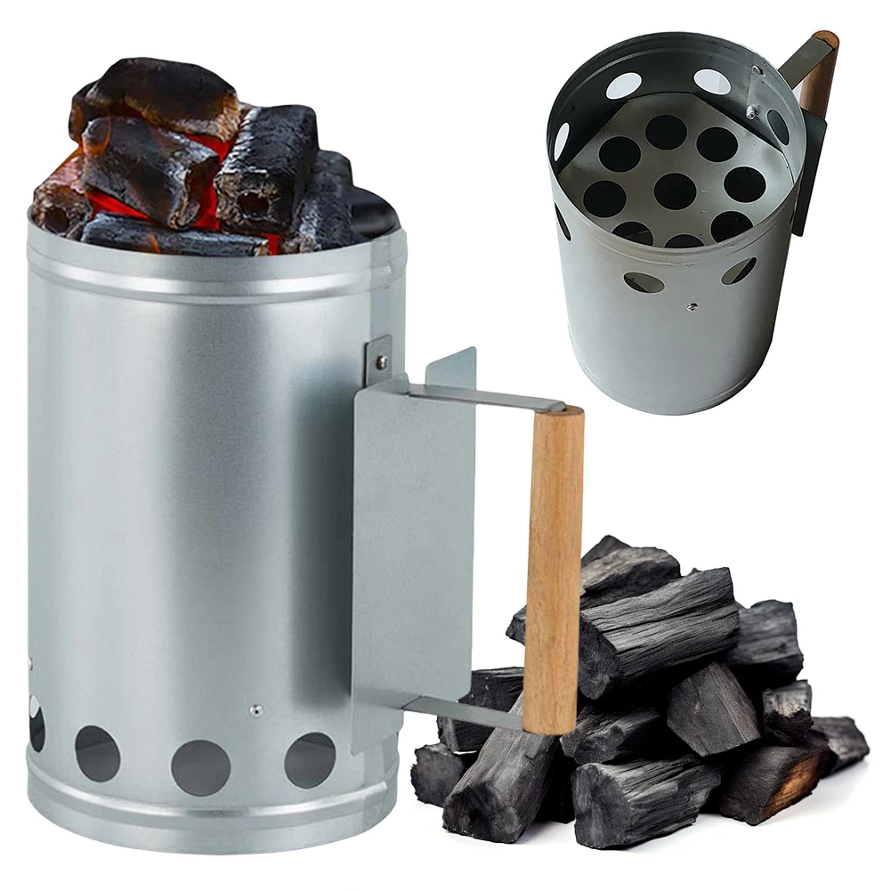 

Rapid Fire Briquette Starters Can with Handle Charcoal Chimney Lighter BBQ Grill Tool for Outdoor Cooking Barbecue
