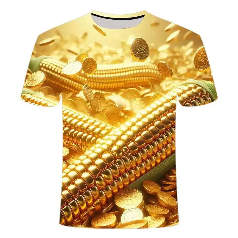 

Trendy street creative short sleeved 3D digital custom gold corn peanut print loose and comfortable casual T-shirt for men