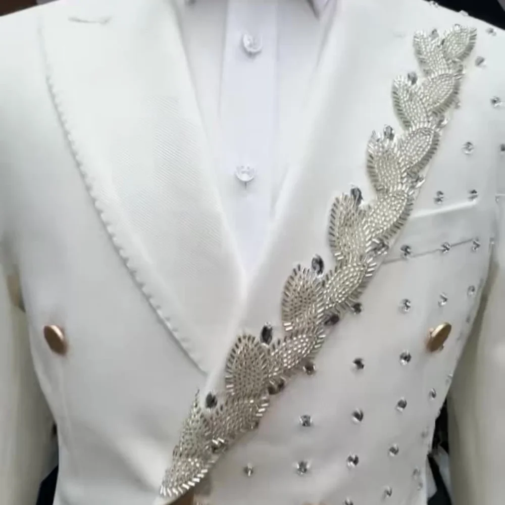Formal Double-Breasted Men's Suit Set 2PCS For Wedding Classic Crystal Groom Suit Party Suit Blazers Pants Exquisite Men's Suit
