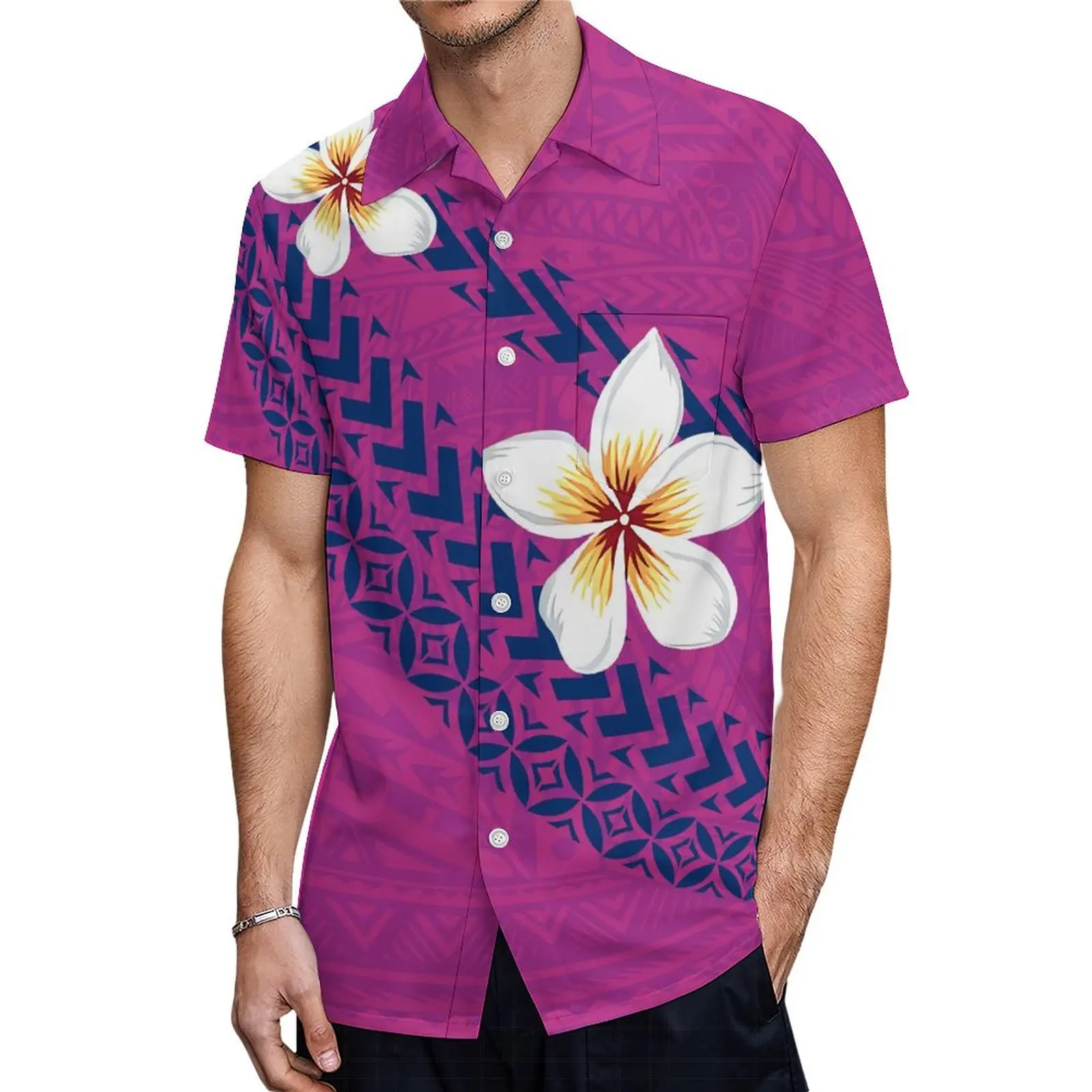 Conjunto de pareja Floral púrpura para hombres y mujeres, vestido suelto informal con estampado personalizado de la tribu polinesiana, camisa Aloha, moda 2024