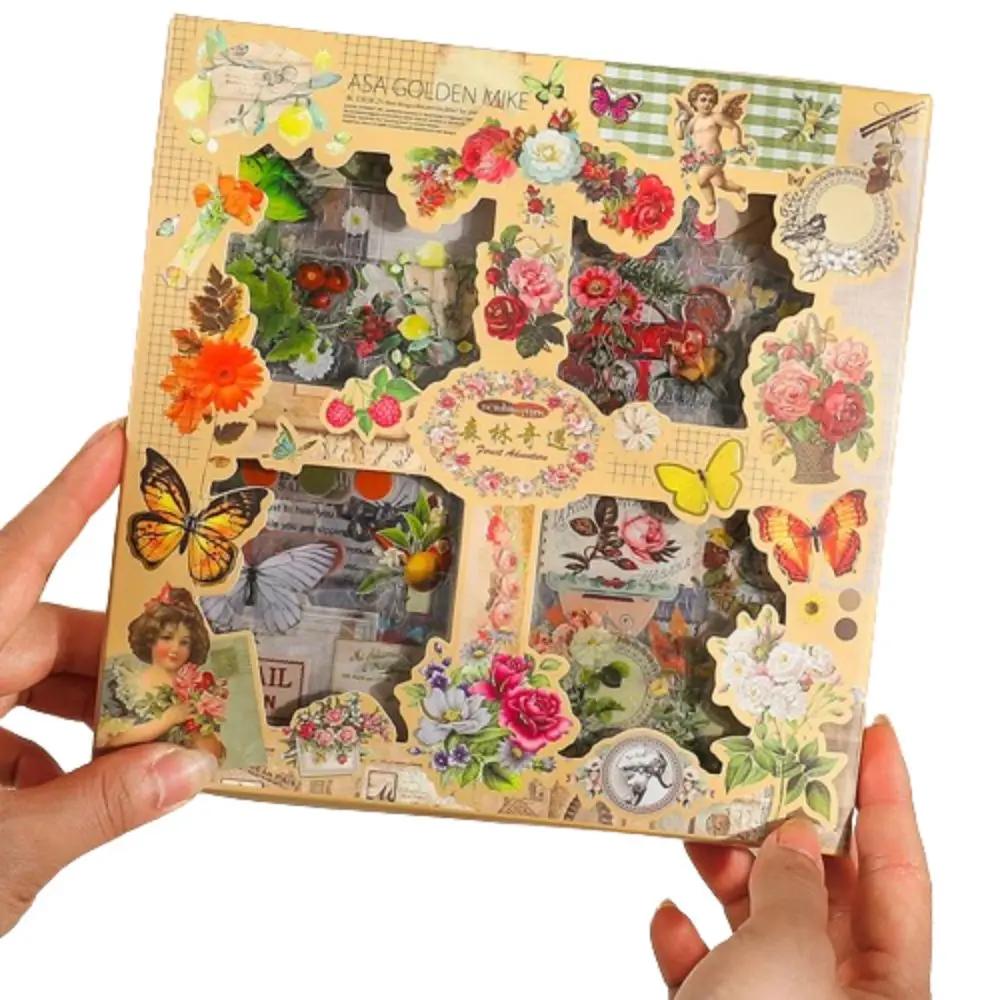 100 adet/paket Su Geçirmez Vintage Kırtasiye Çıkartmalar Yaratıcı Kelebek Çiçekler Bitki Serisi Çıkartmalar PET Karikatür Günlüğü Declas