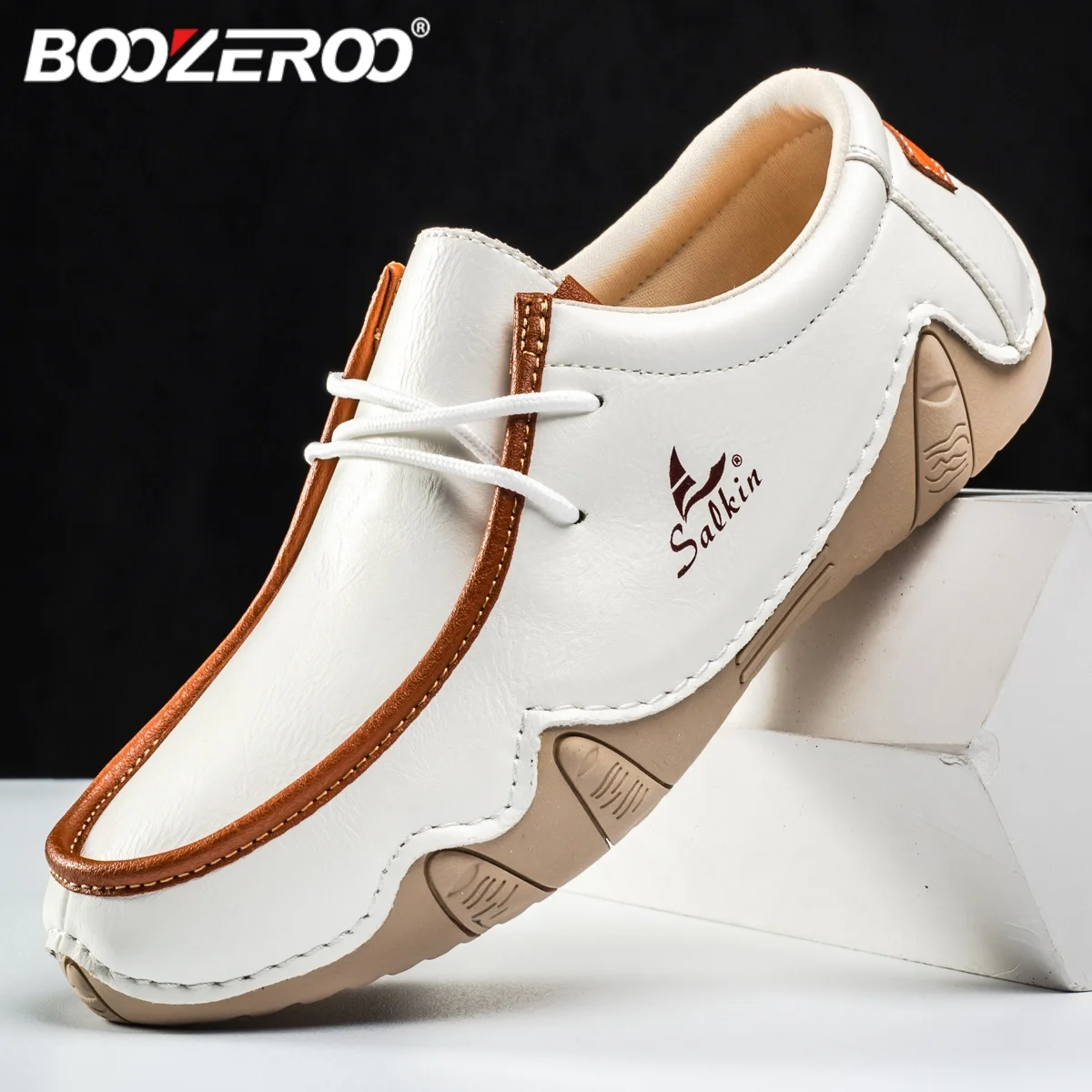 BOOZEROO New Casual Shoes for Men Comfortable Lace Up Male Flats Lightweight Driving Sneaker