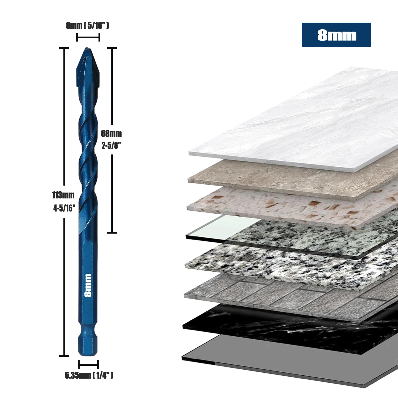 5/6/8/10/12 mm blauer Fliesenbohrer, hohe Härte, exzentrischer Bohrer, Präzisionsbohrer für Keramik, Glas und Holz, Zubehör für Elektrowerkzeuge. – Detail 8