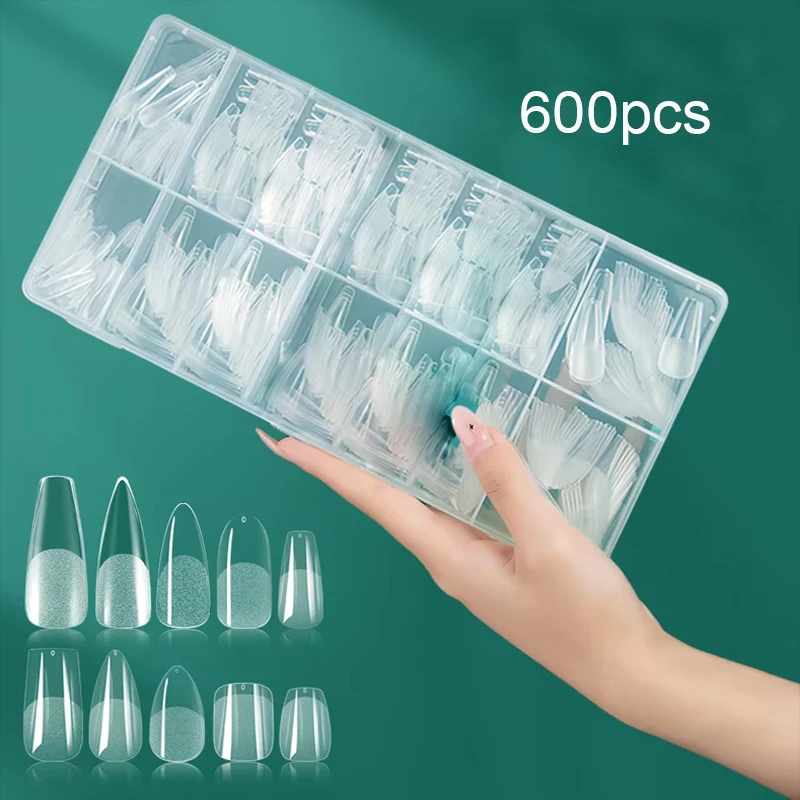 Soft Gel Nail Tips 600pcs Full Coverage Coffin Ultra Short Almond Oval Press On Nail Extension Tips For Home DIY Nail Design