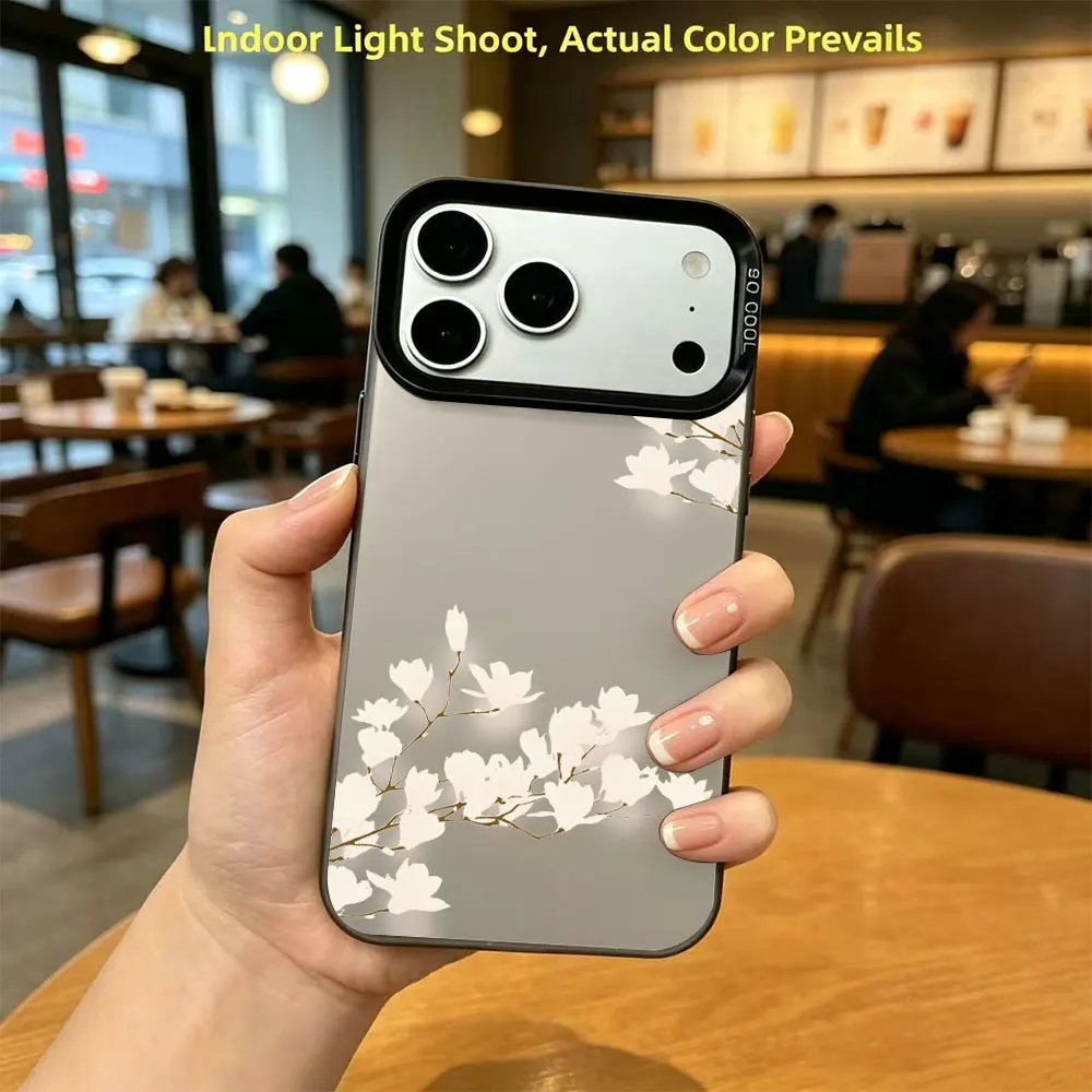 White Peach Blossom Pattern Phone Case For iPhone 17 16 15 14 13 12 11 Pro Xs Max Plus Air Mini XR X 17e 16e IMD Print Back Cove