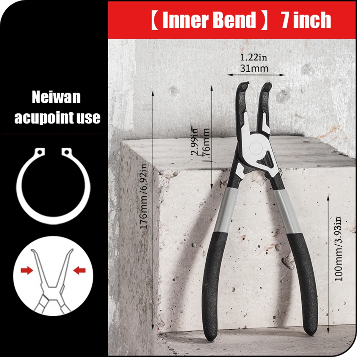 Snap Ring Pliers 7 inches Internal/External Heavy Duty for Ring Remover Retaining Straight Bent Lock Pliers Set Circlip Pliers