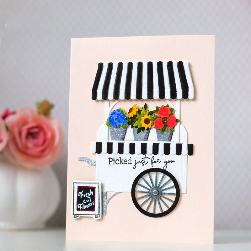 Lucky Goddess Metal Cutting Dies Flower Cart Stand Diy Scrapbooking Photo Album Decorative Embossing Paper Card Crafts