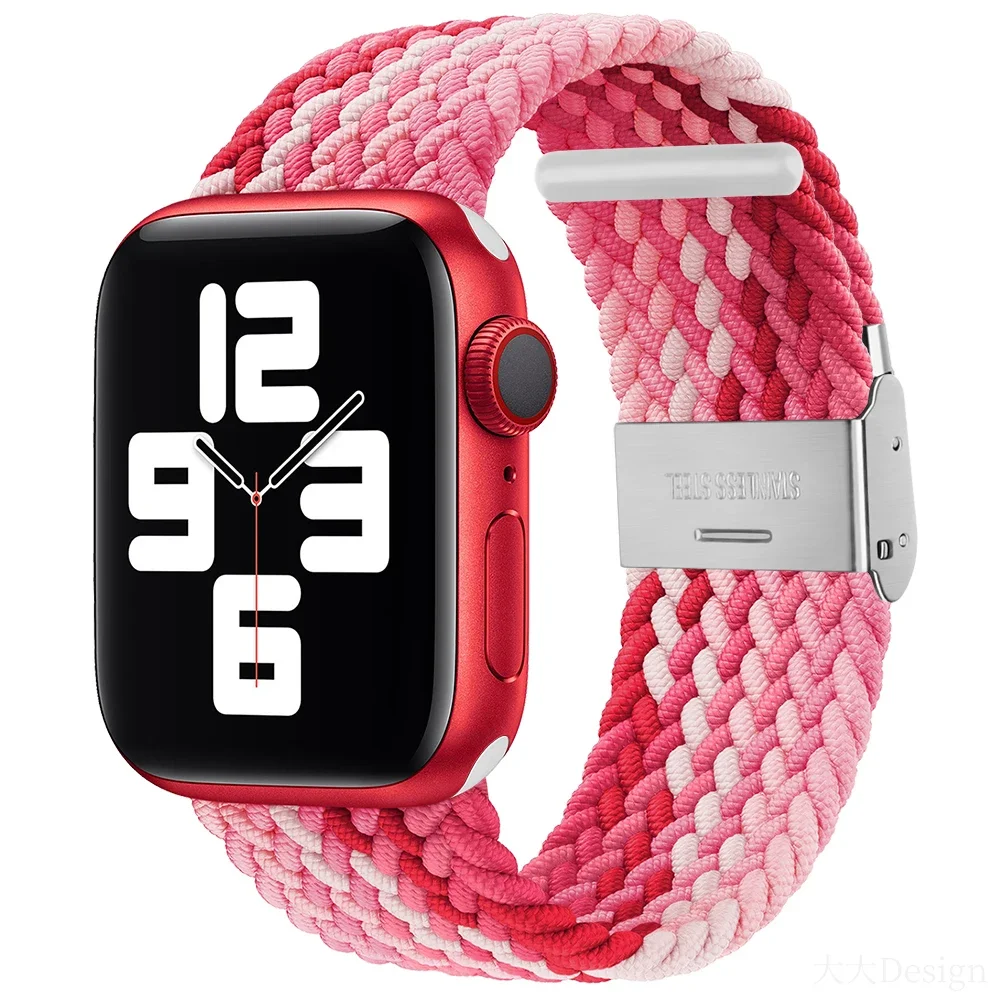 สายถักไนลอนสำหรับสายคาด Apple Watch Ultra2 49มม. 10 9 8 7 46มม. 45มม. 41มม. สร้อยข้อมือหัวเข็มขัดโลหะสำหรับ6 5 4 3 SE 44มม. 40มม. 42มม.
