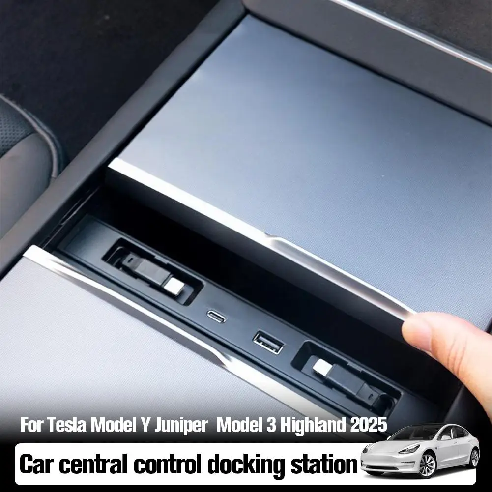 Hidden Center Console Docking Station for Tesla ModelY Juniper Telescopic Rope Charge Hub for Model 3 Highland Q7B8 W0F9
