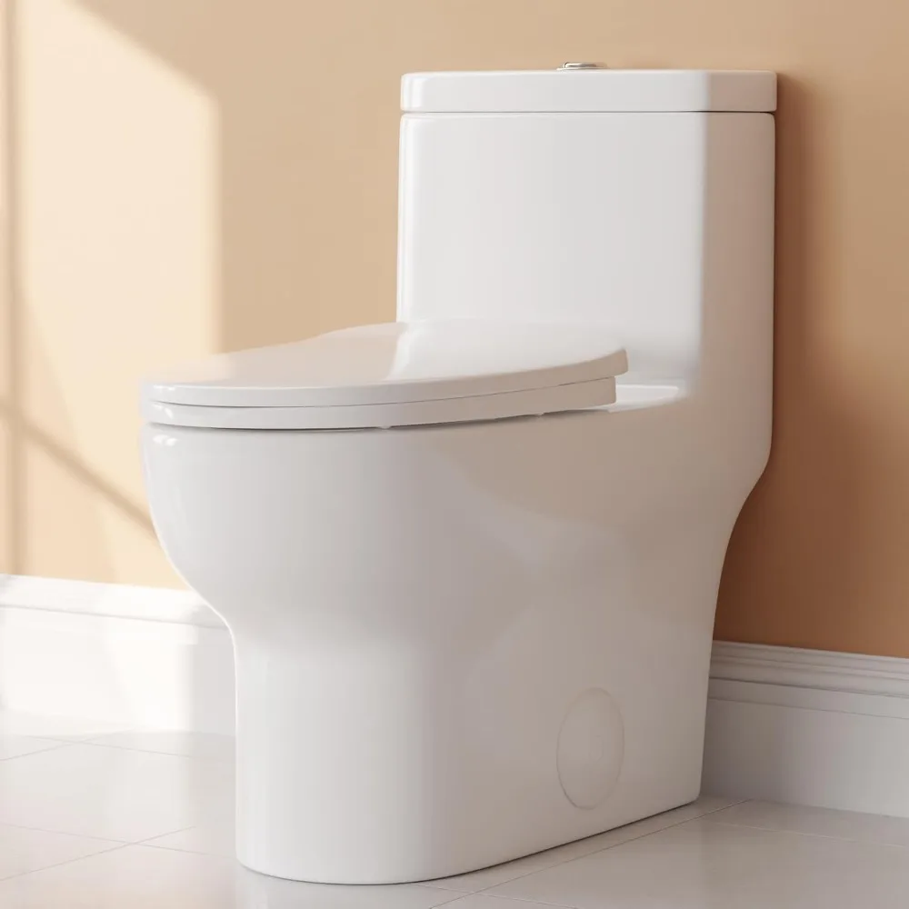 

Elongated One Piece Toilet, Dual Flush 0.8/1.28 GPF Toilet with Comfortable Seat Height, Powerful & Quiet Modern Standard Toilet