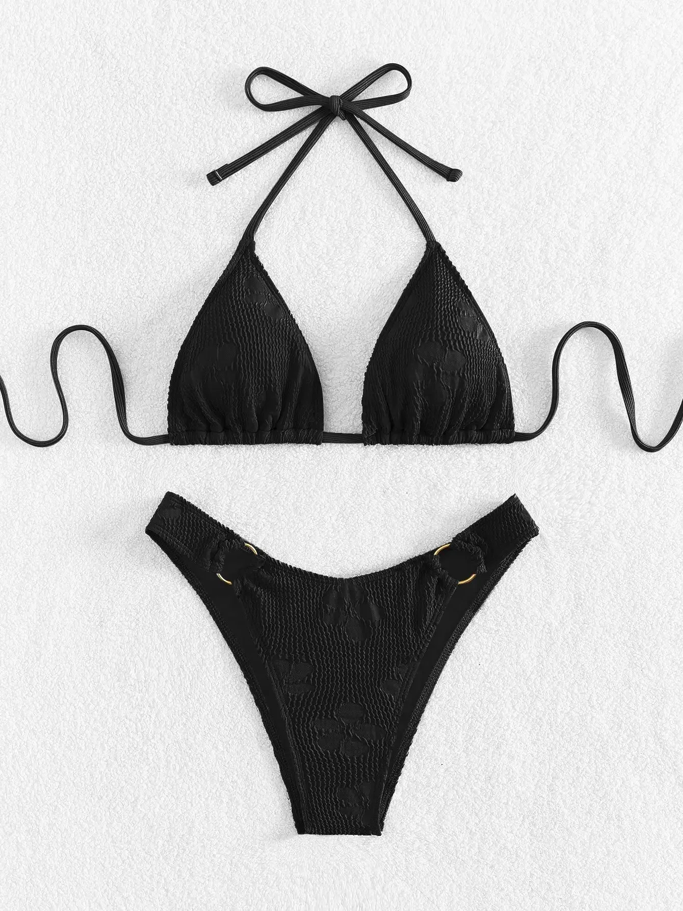 Traje de baño negro para mujer, Bikini Sexy de copa triangular de 2 piezas con cordones y espalda descubierta, traje de baño de cintura alta para playa, novedad de verano 2024