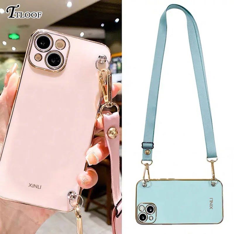 

Plating chain crossbody lanyard case for Samsung Galaxy A12 A13 A22 A32 4G 5G A52 a52s A72 a02s A23 A33 A53 A73 A03 core cover