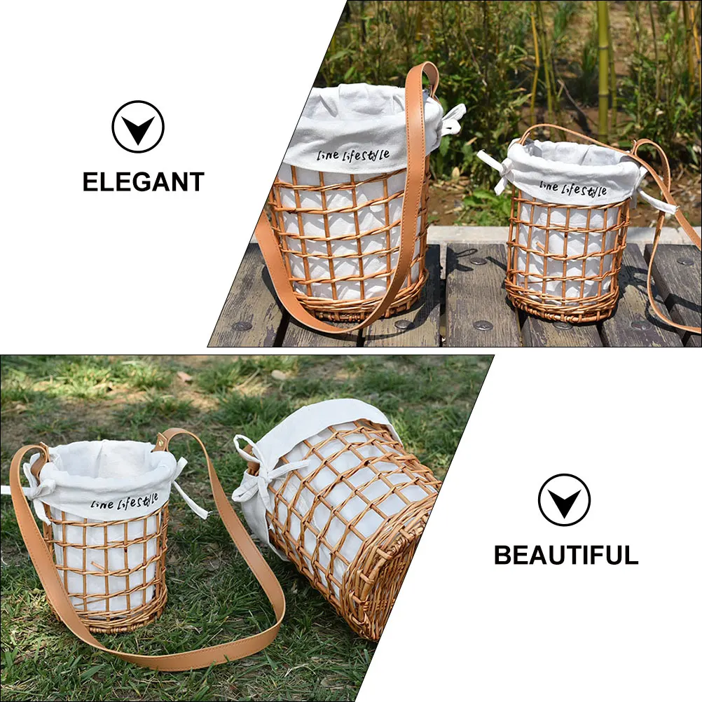 

1pc Woven Flower Basket Storage Basket For Home Wedding Decor Portable Fruit Sundries Container Arrangement Handheld Photo Prop