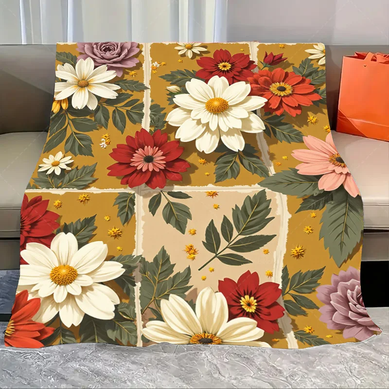 

1 шт. фланелевое одеяло винтажное лоскутное одеяло с цветочным принтом для уютного декора гостиной
