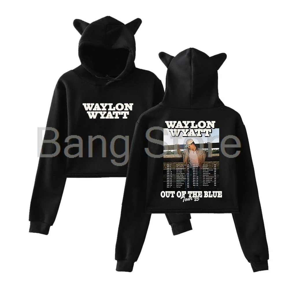 Waylon Wyatt Out of the Blue Tour 2025, Katzenohr-Hoodie, Damen-Langarm-Sweatshirt, weiblich, lässig, Streetwear, bauchfreie Tops