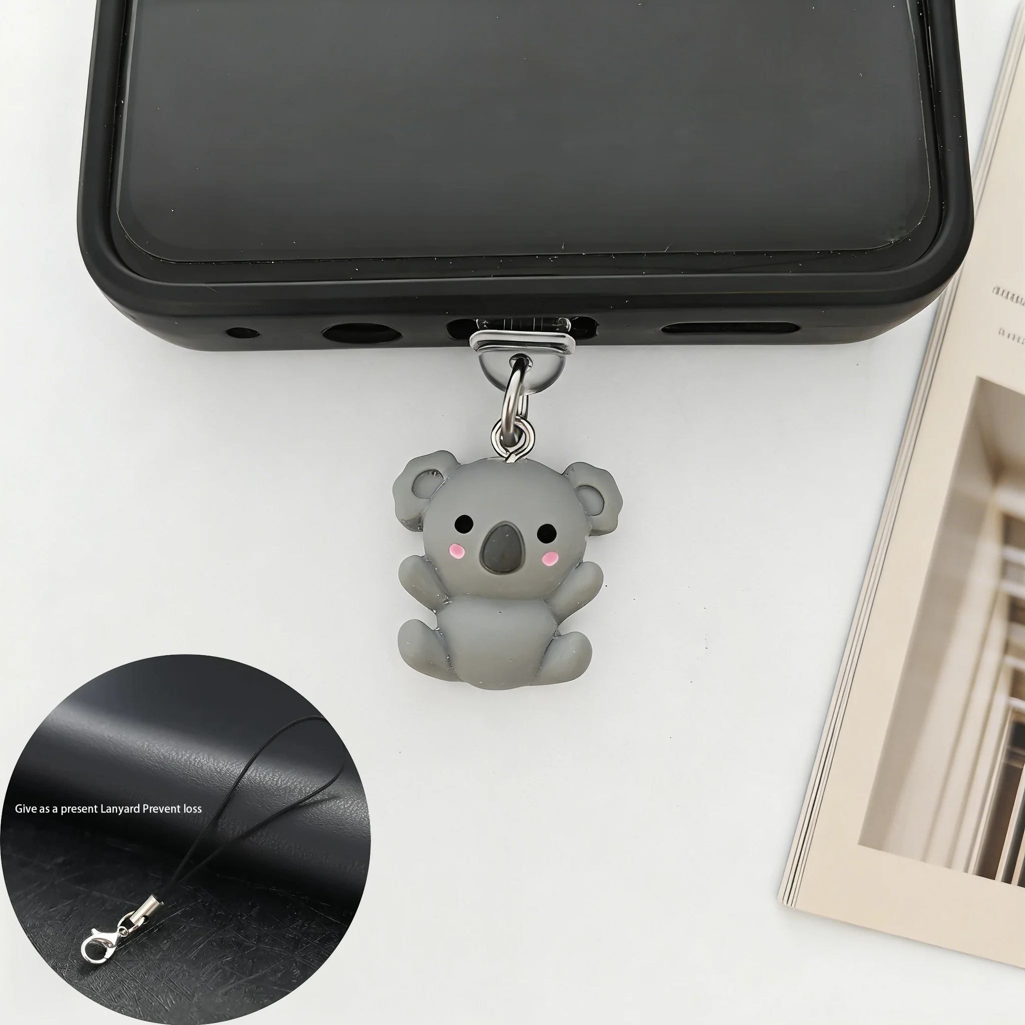 

1 пылезащитная заглушка для телефона Cute Koala, поставляется со шнурком, пылезащитная заглушка, подходит для защиты от пыли зарядного порта, подходит для Iphone, аксессуары для телефонов типа C, персонализированные украшения для телефонов