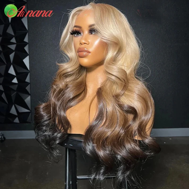 HD 13x4 Lace Frontal Wig Body Wave Ombre Gray Blonde Brown Colored Pre-Plucked 5x7 Lace Closure Wig Human Hair Wigs For Women