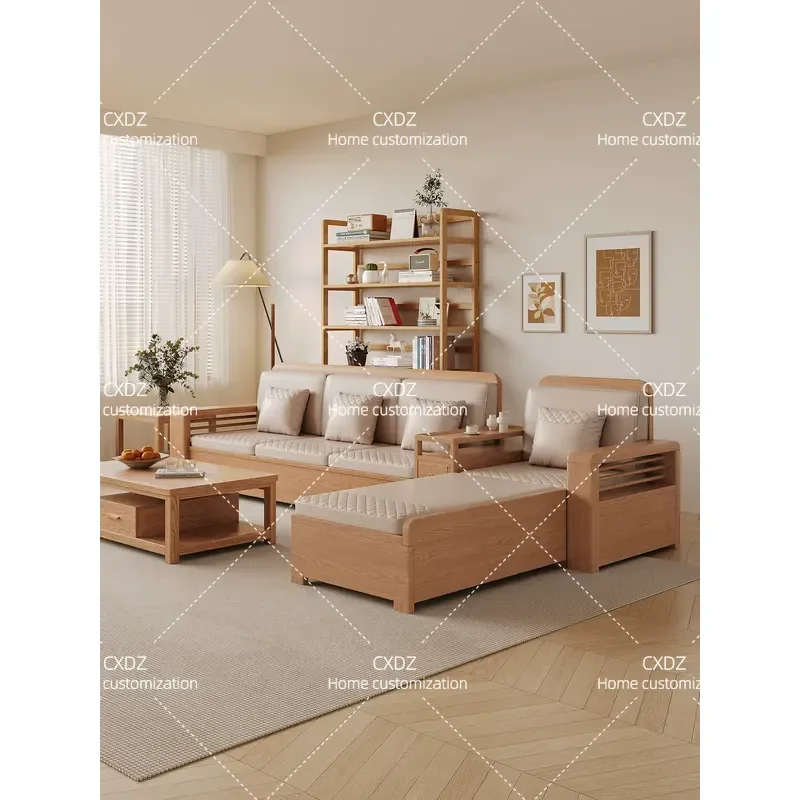 Ash Wood Solid Wood Sofa Set Nordic Fabric Couch Modern Simple Design for Small Apartment Living Room Log Furniture