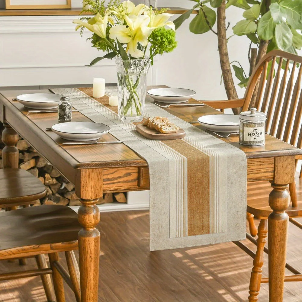 VIKAMA Cream Brown Striped Printed Table Flag Nordic Minimalist Style Table Decoration Table Flag Home Decoration