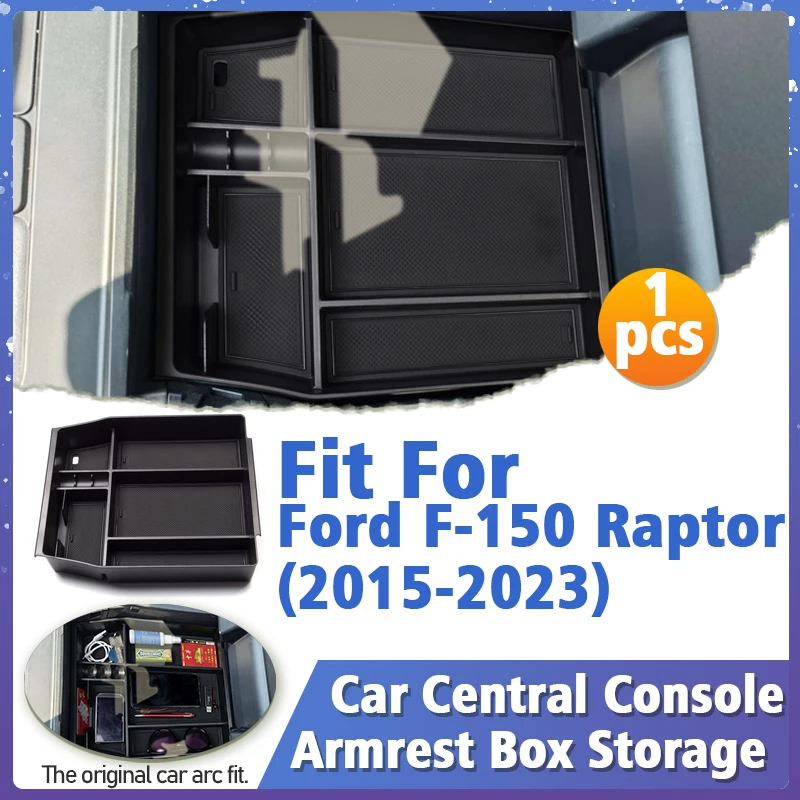 For Ford F150 F-150 Raptor 2015-2023 Center Console Organizer Tray Armrest Storage Box Interior Accessories Stowing Tidying