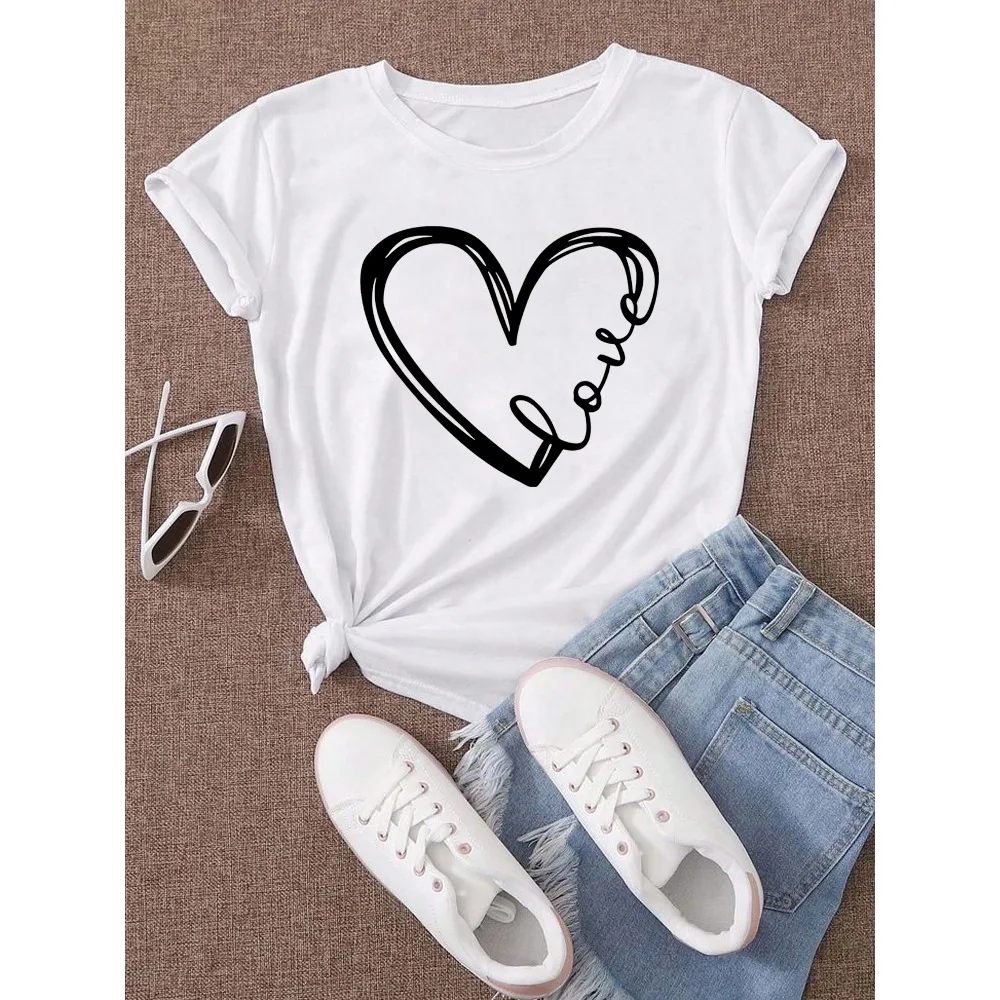 

Original Heartbeat Pattern Printed T-shirt Cotton Summer Women's New Size Plus Maternity Wear Y2K Loose Casual Short Sleeve Top