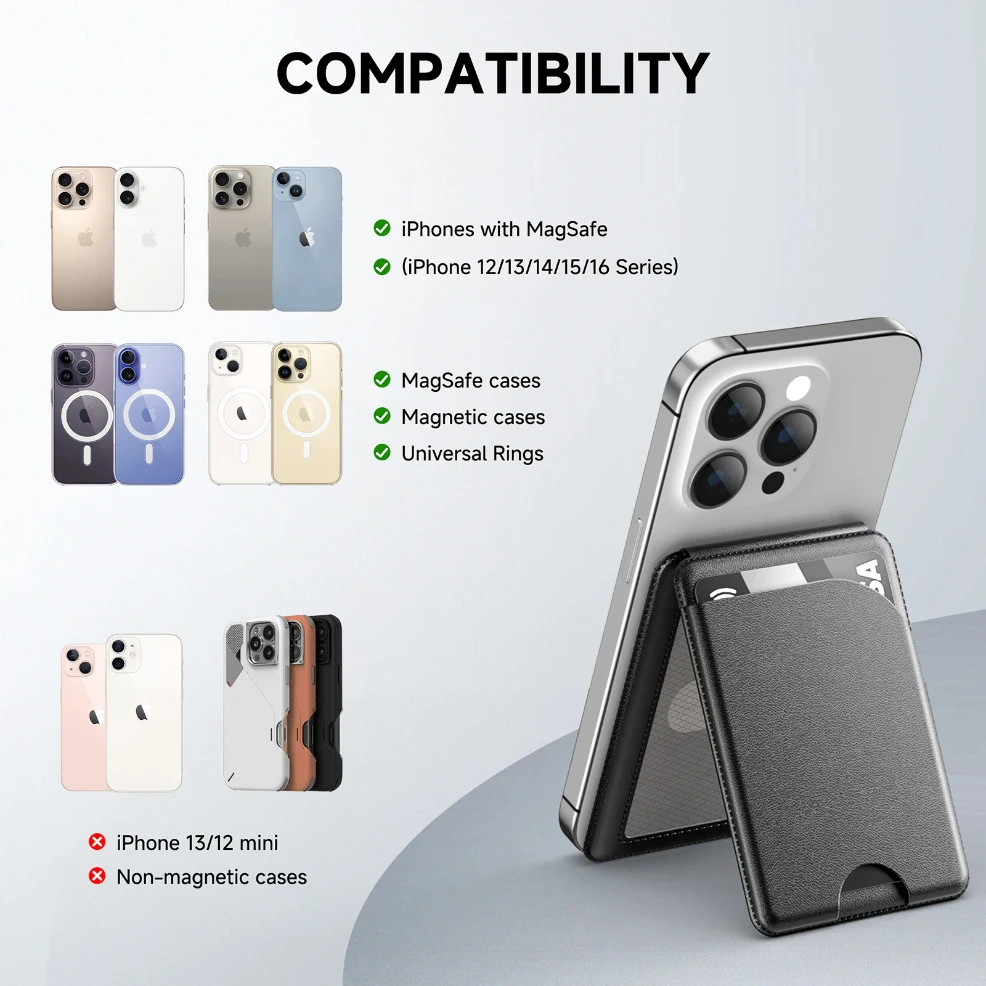 Minisopuru Magsafe حامل هاتف بطاقة خفيفة الوزن قابل للتعديل محفظة جلدية آيفون 16 15 14 12 سلسلة حامل بطاقة Macsafe #6