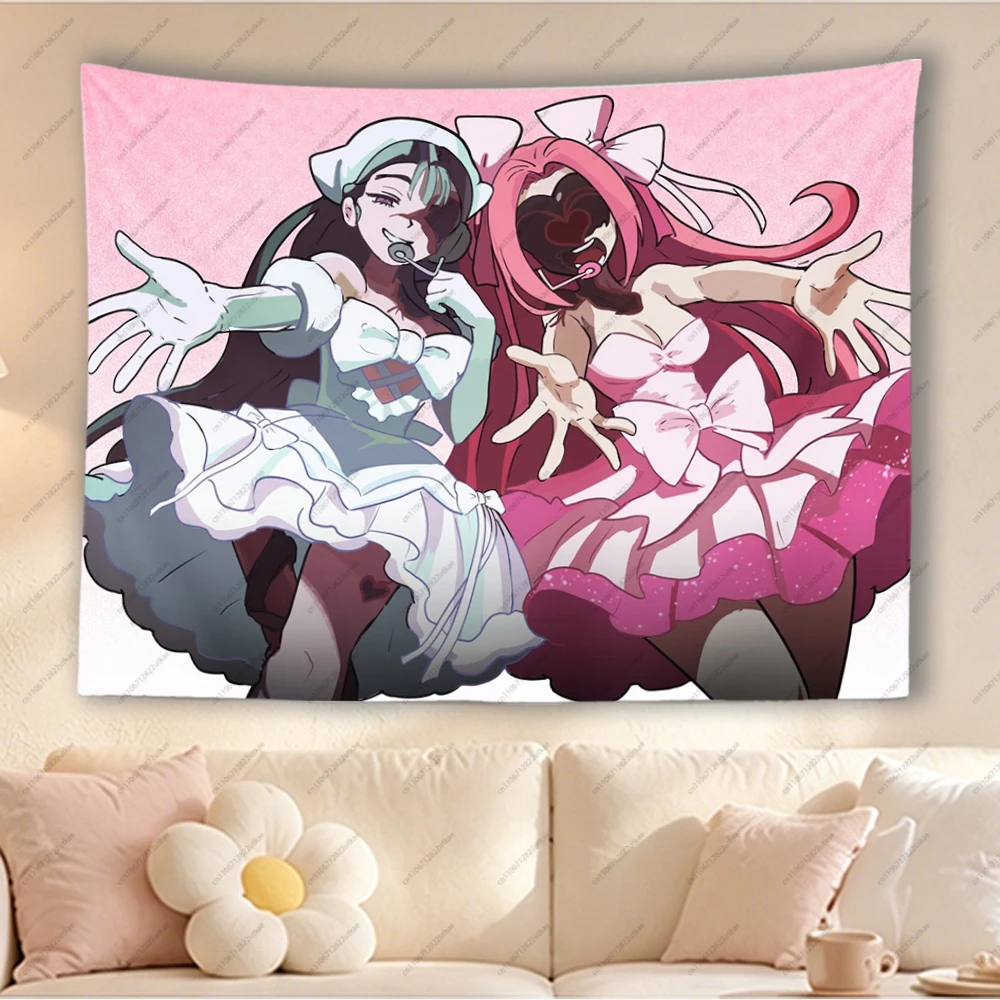 Candy Scar Anime Maid Girls Tapestry Pastel Goth Pink Wall Hanging