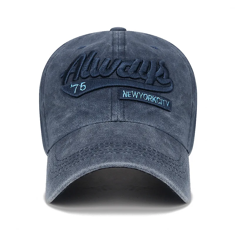 New Three-Dimensional Embroidery Soft Washed Cotton Distressed Hat Men's Letter Tide Men Outdoor Fashion Faded Baseball Cap image 3