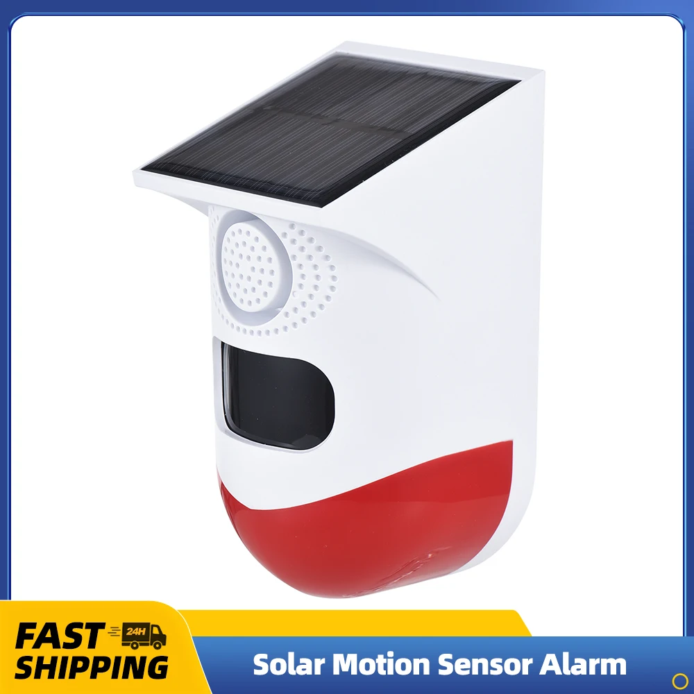 

Solar Motion Sensor Alarm Outdoor 120dB Loud Siren LED Strobe Lights Sound Security Alarm Waterproof Rechargeable for Farm