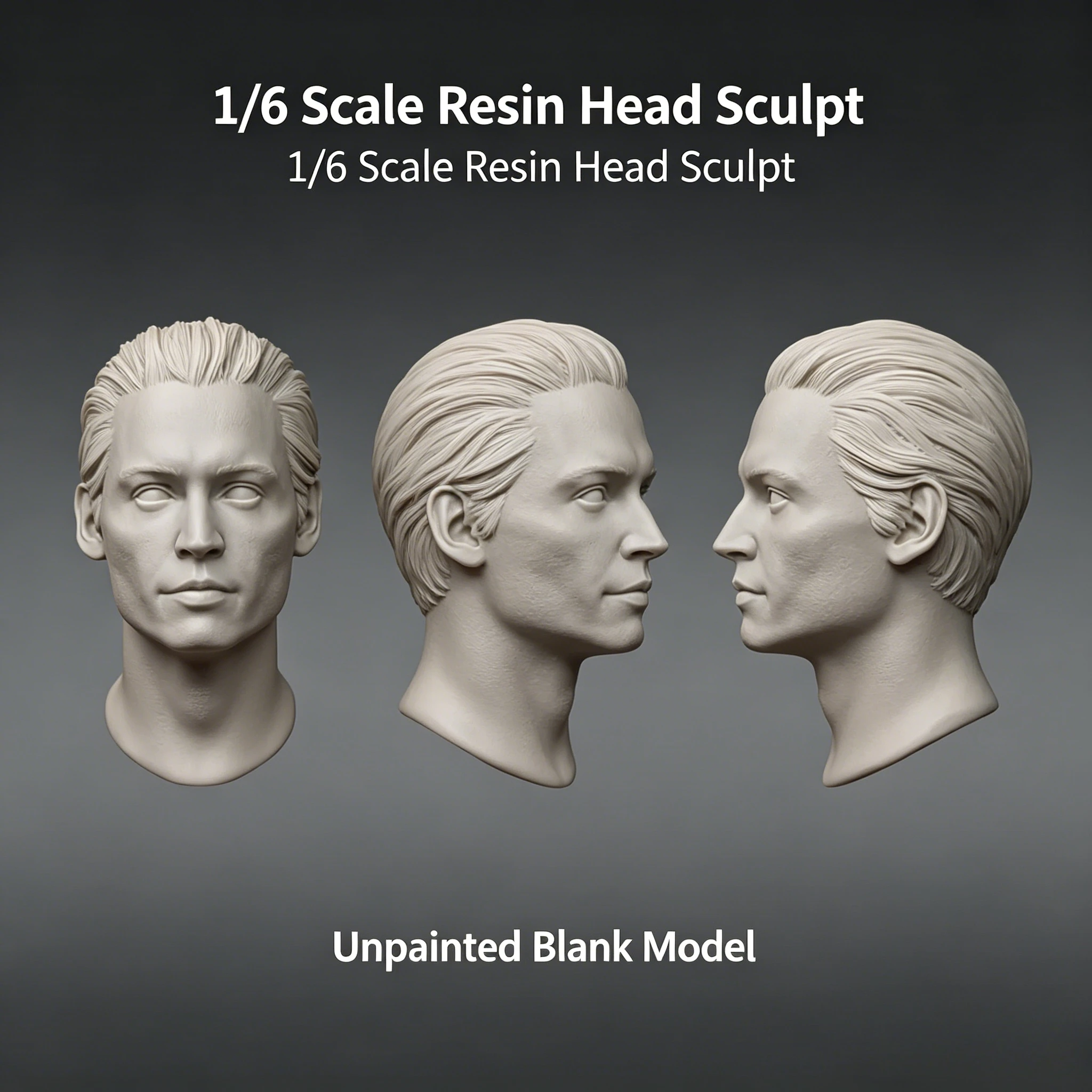 1/6 Head Sculpt, Resin Blank Head, Unpainted Figure Head, 12 Inch Action Figure Accessory Diy Model, Realistic Male Head Carving