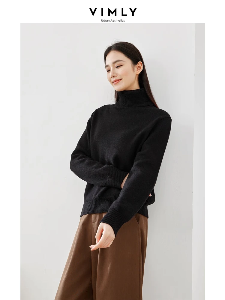 

Vimly Black Turtleneck Women's Sweater Long Sleeve Knit Pullovers 2023 Winter Warm High Strecth Female Jumpers Knitwear 16326