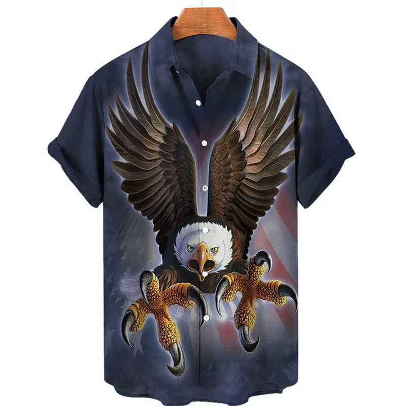 Hawaii Vacation Beach Wear Men's Shirts Streetwear Casual Loose Fit Griffin, Eagle Print Short Sleeve Shirt